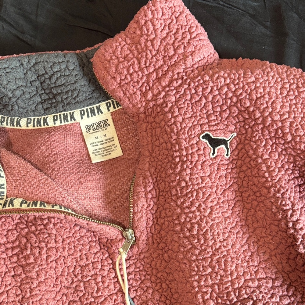 PINK Victoria's Secret Pink Sherpa Zip-Up Jacket with Dog Logo
